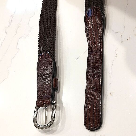 Men's Full Grain Leather Brown Woven Belt Size 40 - Picture 6 of 11